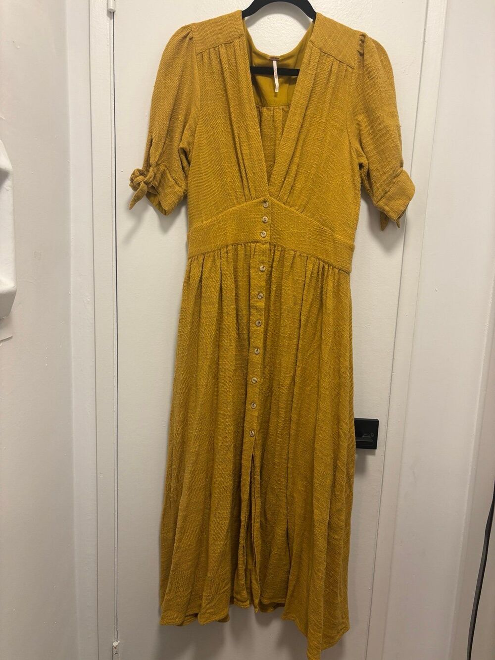 Free People Love of My Life Cotton Gauze Midi Dress Size M in Mustard Yellow